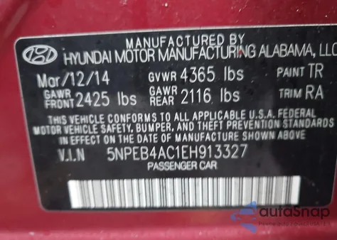 2014 Hyundai Sonata Gls из США, поврежденный, VIN 5NPEB4AC1EH913327